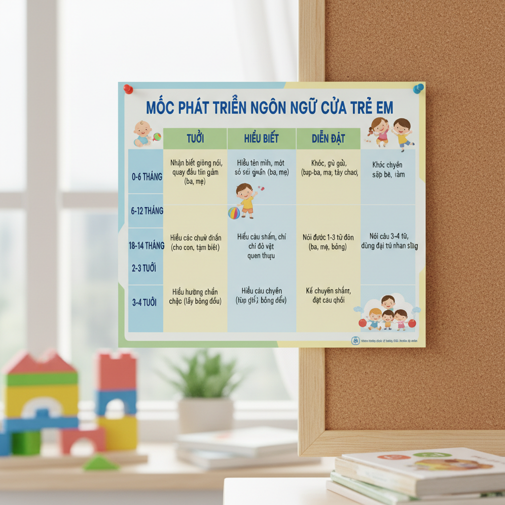 Biểu đồ mốc ph&aacute;t triển ng&ocirc;n ngữ gi&uacute;p cha mẹ theo d&otilde;i sự tiến bộ của con